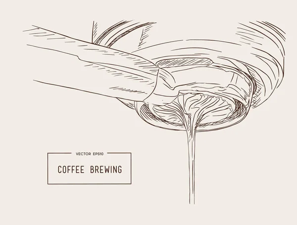 Close-up van espresso gieten van koffiezetapparaat. Professionele c — Stockvector