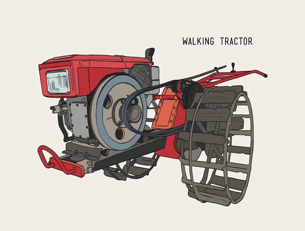 Pluguri mașină - Tractor de mers pe jos, desena manual vector schiță . — Vector de stoc