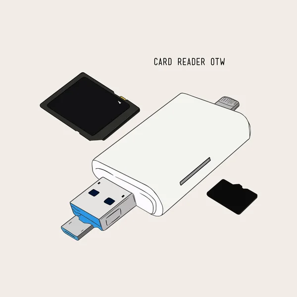 USB kaartlezer,, hand loting schets vector. — Stockvector