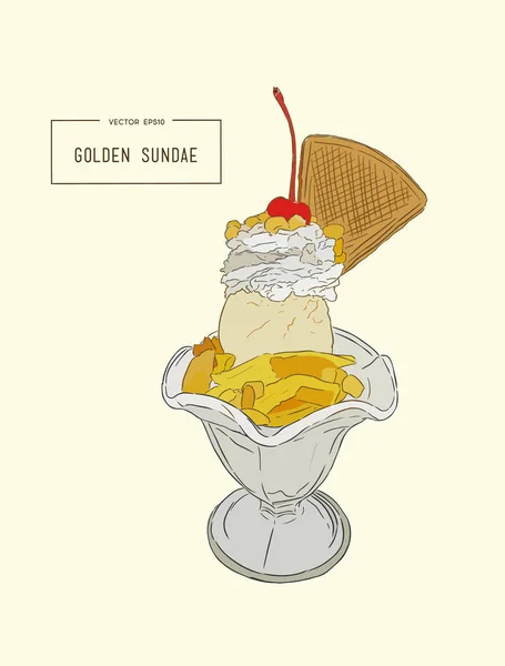 Crème glacée sundae, vecteur de croquis . — Image vectorielle