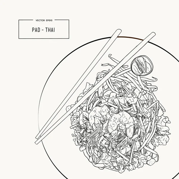 Pat Thai riso fritto pasta locale cibo thailandese — Vettoriale Stock