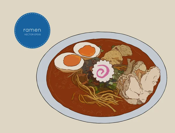 Cocina japonesa sopa ramen bosquejo vector . — Vector de stock