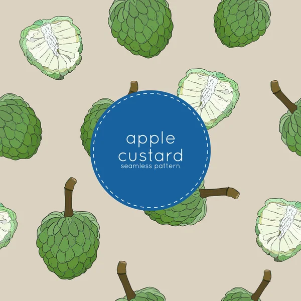 Natillas manzana o azúcar manzana patrón sin costura vector de boceto . — Archivo Imágenes Vectoriales