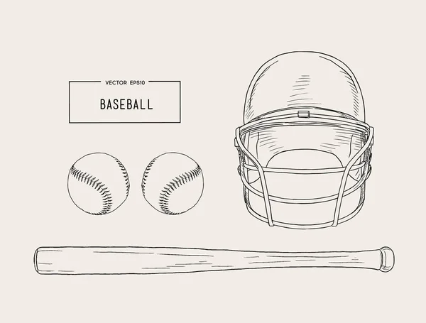 Eine Sammlung illustrierter Baseball-Elemente. — Stockvektor