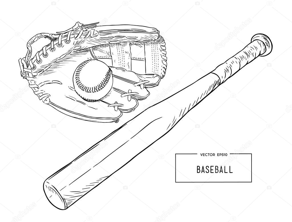 A collection of illustrated baseball elements vector.