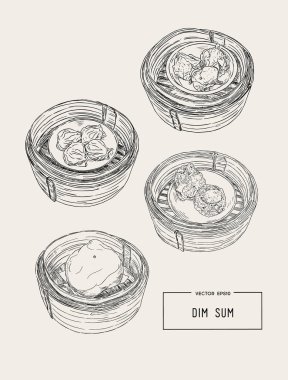 Dim sum renkli resimde. Çince cu vektör çizim