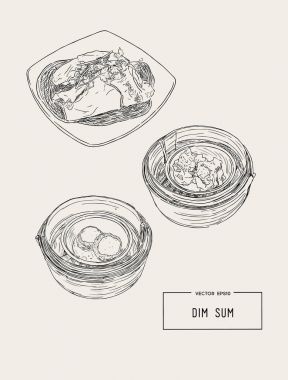 Dim sum renkli resimde. Çince cu vektör çizim