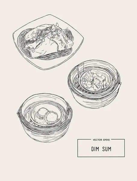 Dim sum renkli resimde. Çince cu vektör çizim