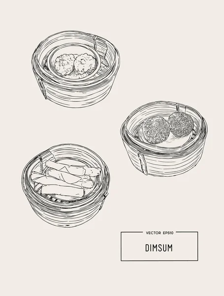 dim sum Çin Mutfağı vektör çizim.