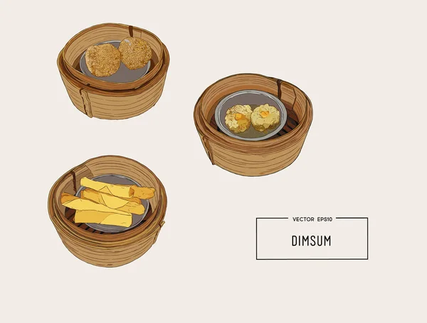 Dim sum vektorillustration av kinesiska köket. — Stock vektor