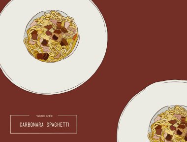 Carbonara spagetti vektör çizimler el çekilmiş. 