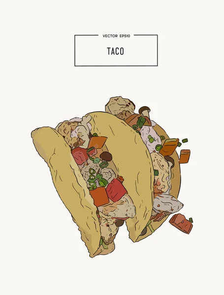 Conjunto de tacoes, comida mexicana mano dibujar bosquejo vector . — Vector de stock