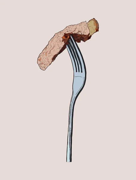 Hovězí steak na vidličku, vektorové skici. — Stockový vektor