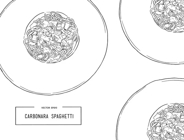 Carbonara spagetti vektör çizimler el çekilmiş. 