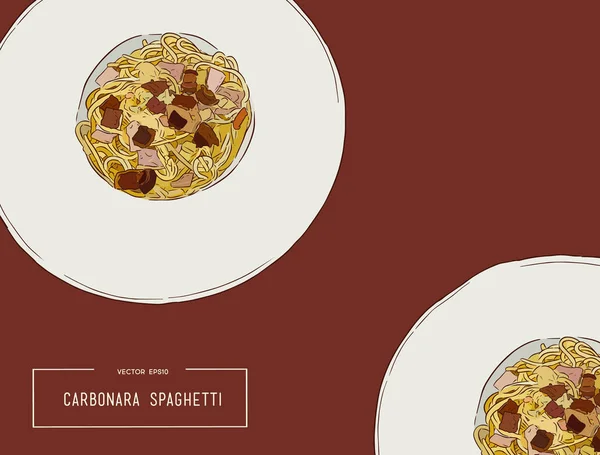 Handgezeichnete Carbonara Spaghetti Vektorillustrationen. — Stockvektor