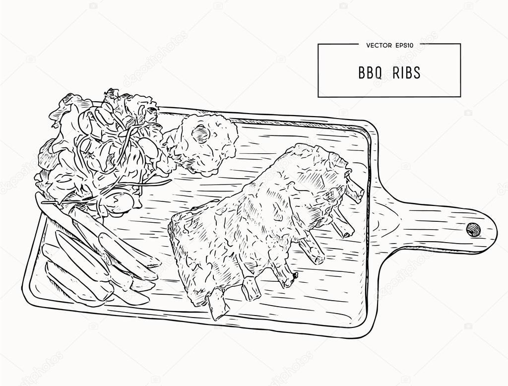 illustration of grilled spare ribs .