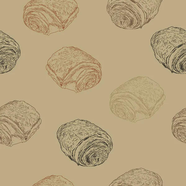 Čokoládové croissanty (rohlíky), ruční kreslení náčrtu seamle — Stockový vektor