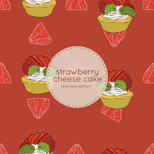 Strawberry cheese cake, hand draw sketch vector. - Stok Vektor