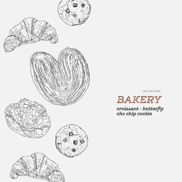 Conjunto de panadería, mano dibujar vector . — Vector de stock