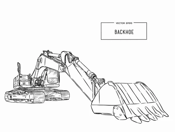 Gele backhoe loader, schets vector. — Stockvector