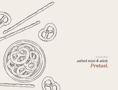 Vektör el çekilmiş aperatif, simit illüstrasyon. Vintage tarzı.