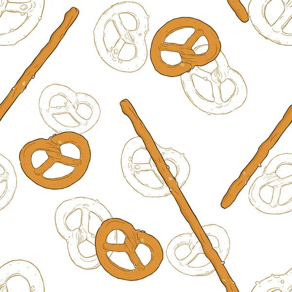 Snack dibujado a mano vectorial, ilustración pretzel. Estilo vintage s — Vector de stock