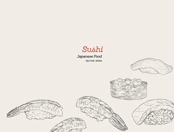 Sushi hand getekende illustratie. — Stockvector