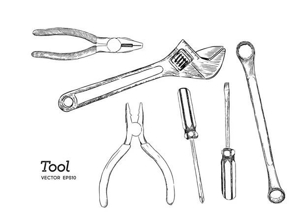 Ensemble d'icônes de croquis pour outils de réparation, menuiserie et menuiserie . — Image vectorielle