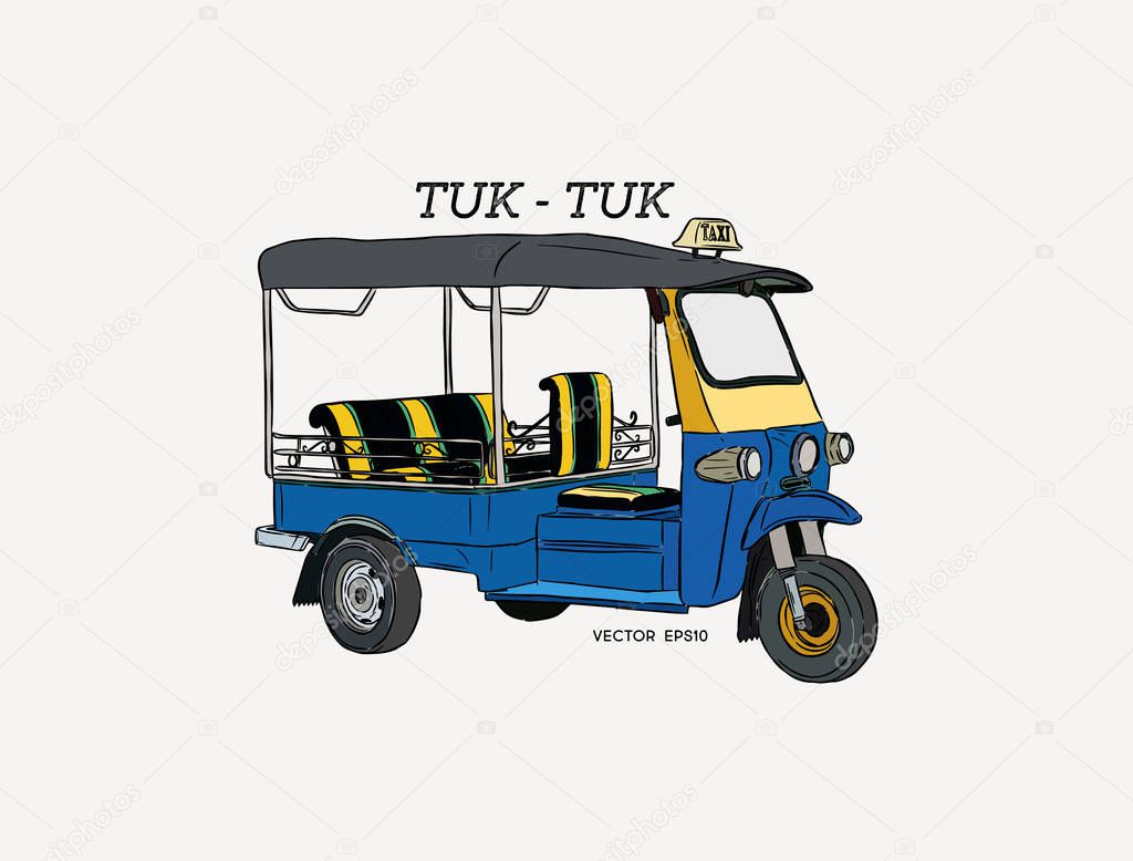 Tuk Tuk in Thailand vector, hand draw sketch vector.