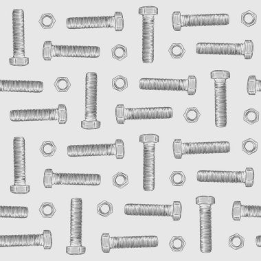 Cıvata ve somun, el çizmek kroki Dikişsiz desen vektör.
