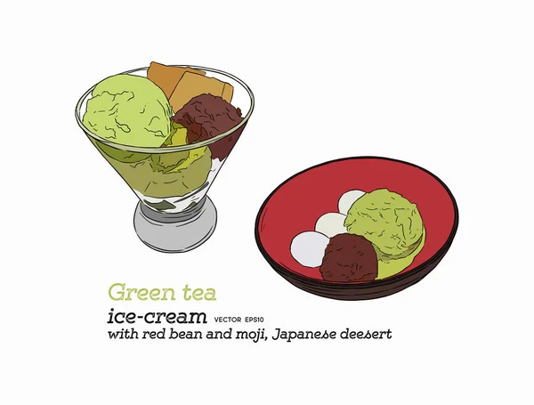 Glace au thé vert avec vecteur haricot rouge . — Image vectorielle