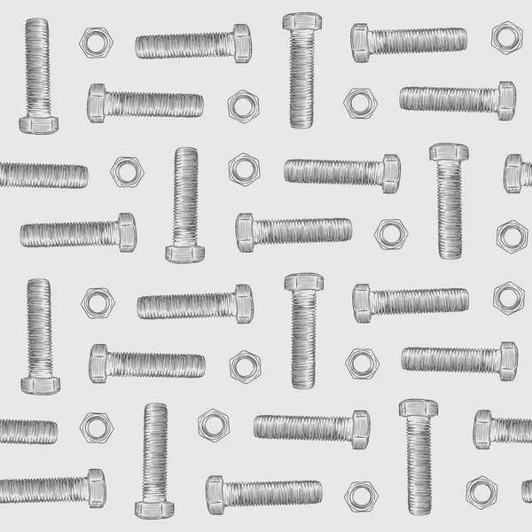 Tornillo y tuercas, dibujo a mano patrón sin costura vector . — Archivo Imágenes Vectoriales