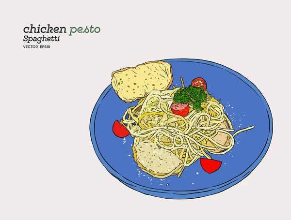 Spageti pesto, gambar tangan vektor sketsa . - Stok Vektor