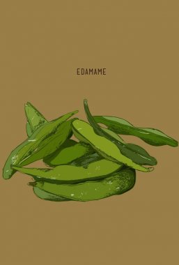 Edamame/soya fasulyesi çizilmiş sebze - el.