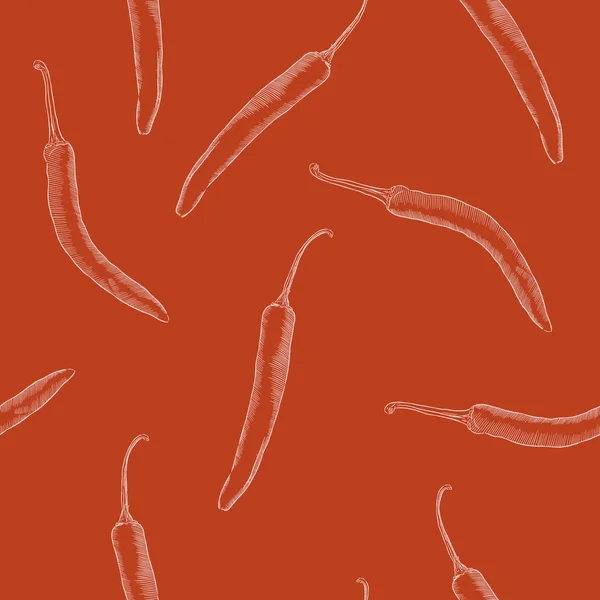 Бесшовный узор из рисованных вручную красочных острых перцев чили — стоковый вектор