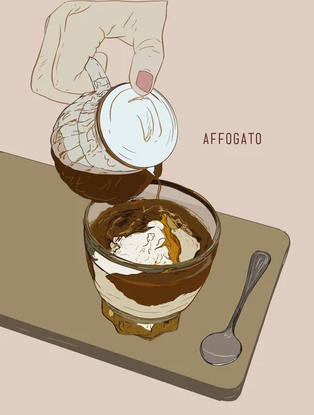 Café affogato, croquis dessiné à la main, illustration vectorielle — Image vectorielle