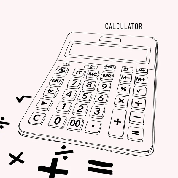 Calculatrice vecteur ligne art, rétro dessin animé style vectoriel illustra — Image vectorielle