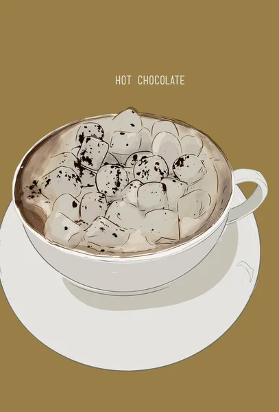 Gorąca czekolada kubek z marshmallows, wektor — Wektor stockowy