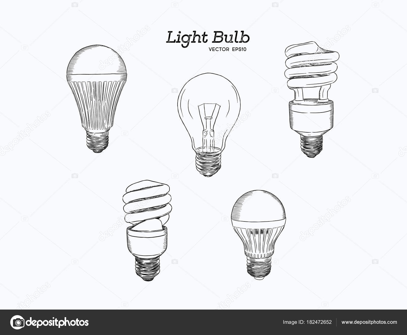 Lights Lamps Sketch Set Hand Drawn Vector Set Different Lamps