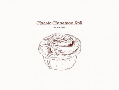 Hand drawn sketch style classic cinnamon roll. clipart