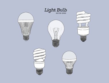 Vektör el ampul evrim kümesinin çizilen illüstrasyon