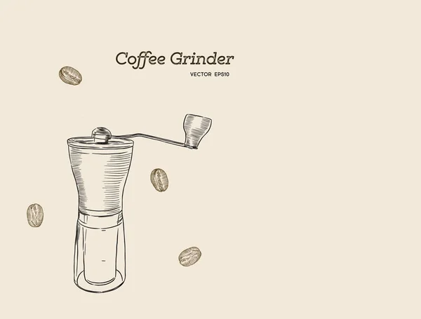 Kaffekvarn, hand Rita vektor. — Stock vektor