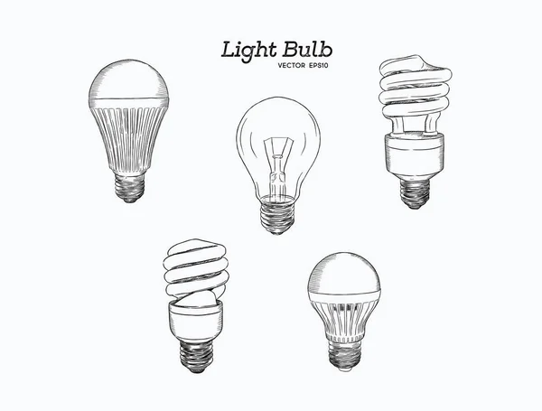 Vector hand drawn illustration of the light bulb evolution set — Stock Vector