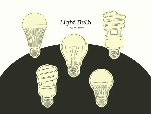 Ilustração desenhada à mão vetorial do conjunto de evolução da lâmpada —  Vetores de Stock