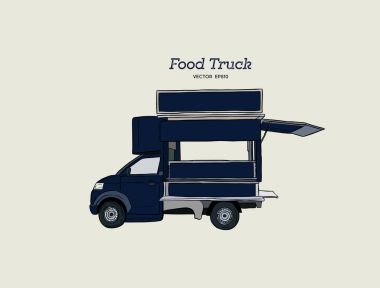 Gıda kamyon karnaval el çizmek kroki tarzı.