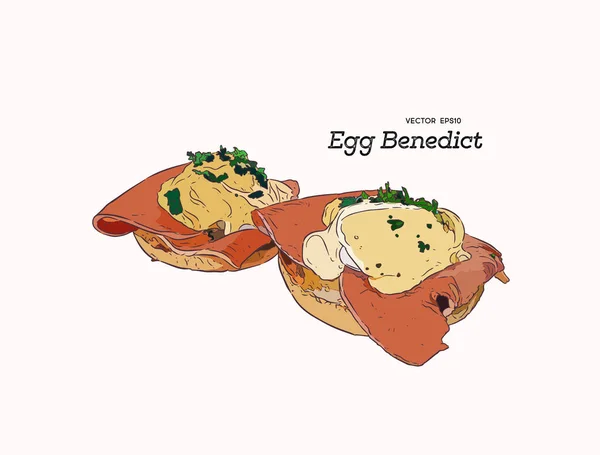 卵ベネディクト、朝食の手描きスケッチ ベクトル. — ストックベクタ