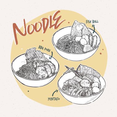 Noodle collection, Thai food. Hand draw sketch vector.