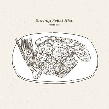 Karides pilavı, elle çizim vektörü.