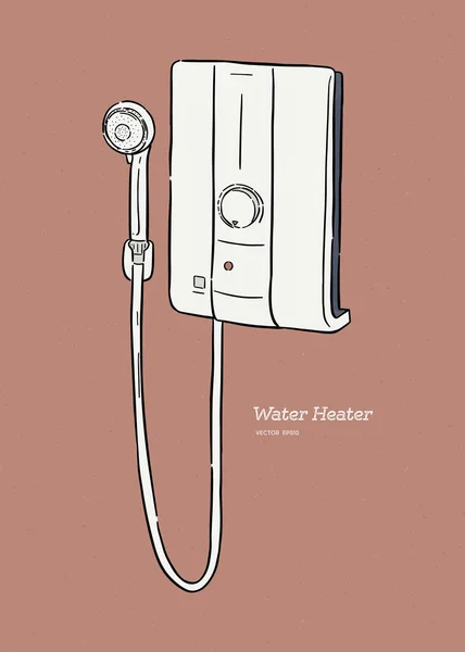 シャワー付き給湯器、ナードはスケッチベクトルを描く. — ストックベクタ