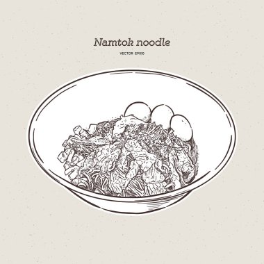 Thai stlye noodle çorbası domuz köftesi ve sebze ile servis edilir. 